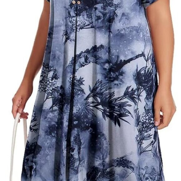 Plus Size Womens T-Shirt Dress Short Sleeve Swing Casual with Pockets - Picture 3 of 5